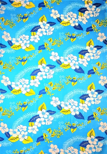 Blue Sarong with Hawaiian Print & Leaves By AllSarongs