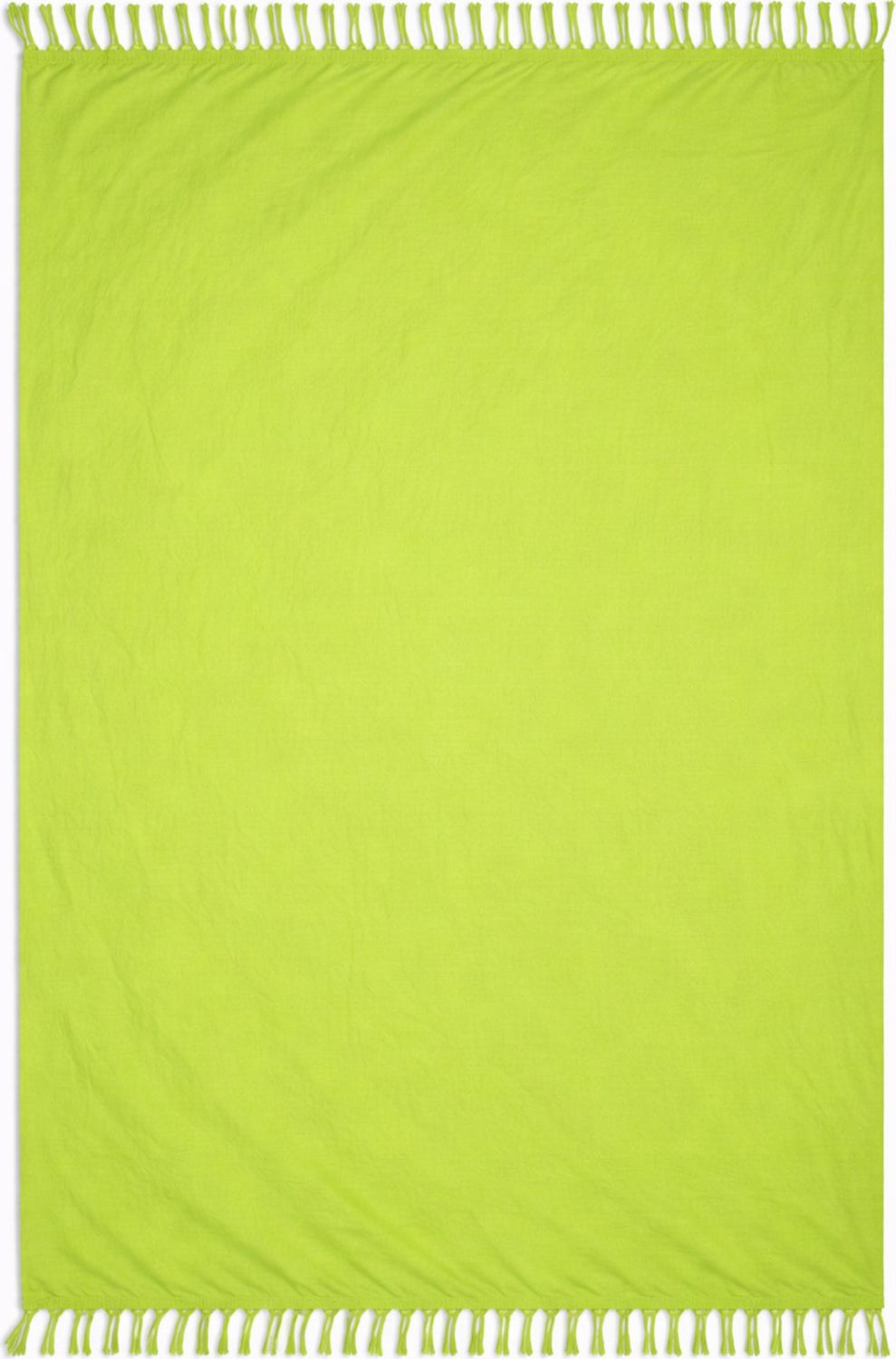 Green sarong with white fringe on a green background