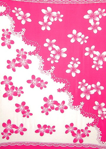 Half White Half Pink Plumeria Sarong By AllSarongs