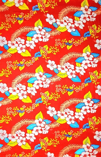 Red Sarong with Hawaiian Print & Leaves By AllSarongs