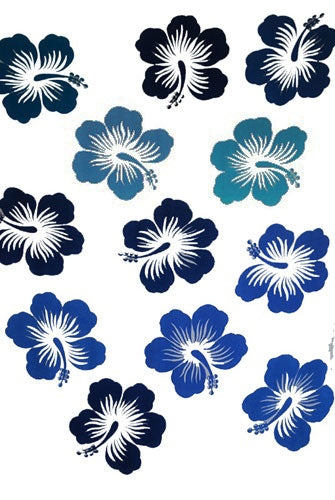 Twelve Hibiscus White Sarong with Black and Blue Flowers By AllSarongs