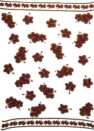 White Sarong with Brown Hibiscus Flowers By AllSarongs