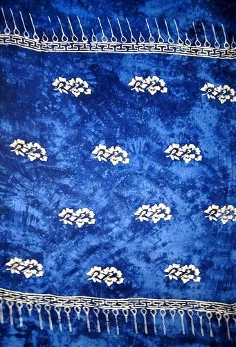 Batik Blue Sarong With Hibiscus By AllSarongs