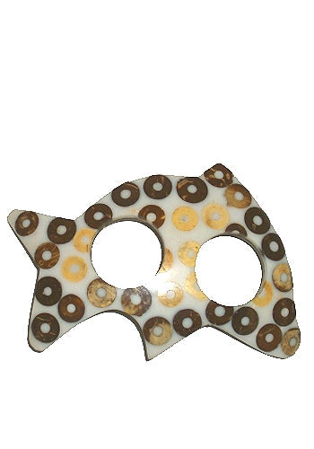 Dolphin Shaped WHITE Coconut Tie With Decorative Circles By AllSarongs