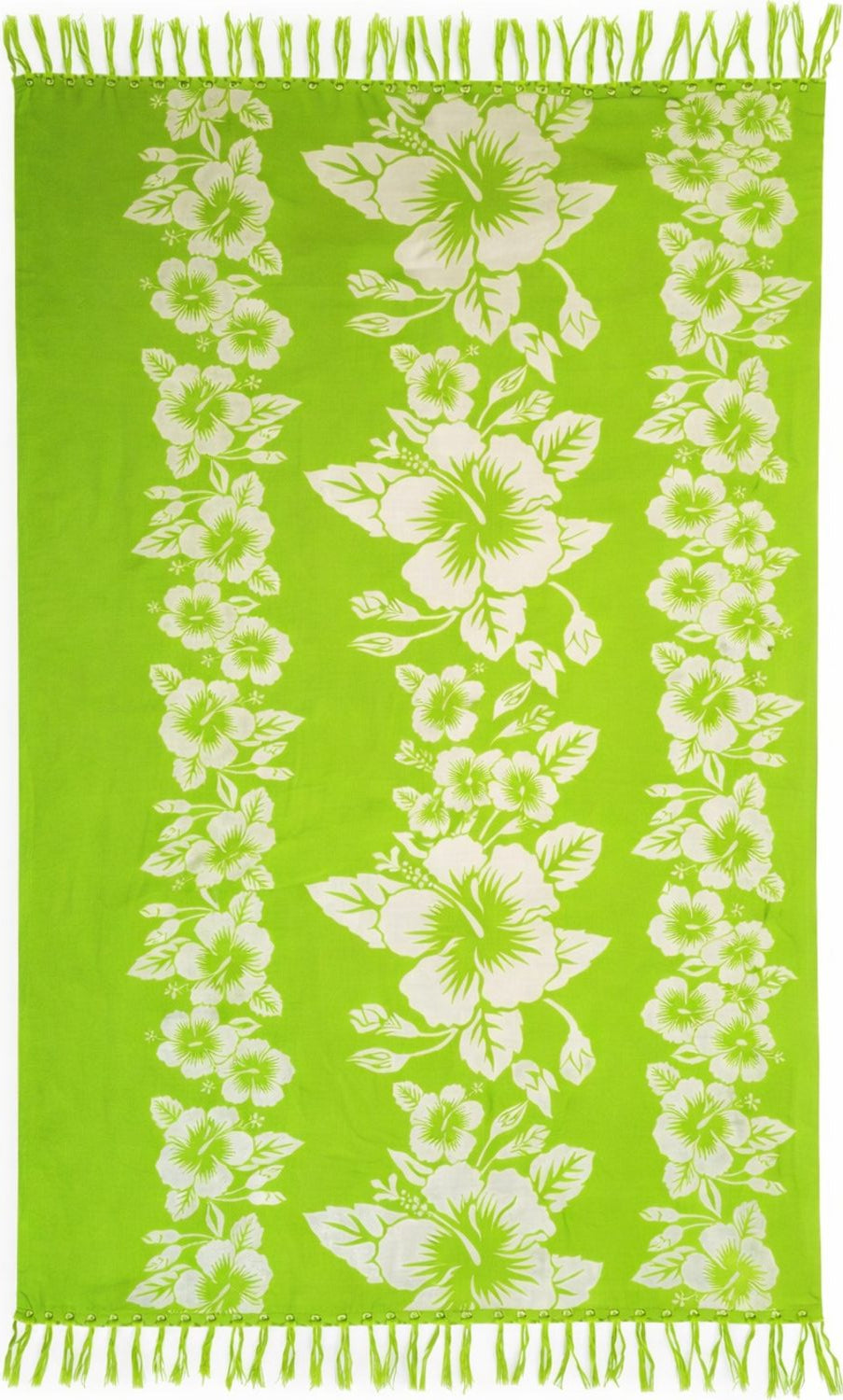 Floral patterned sarong with white flowers on a green background