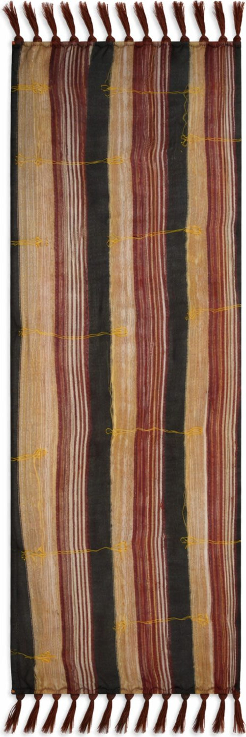 Striped sarong with colorful  embroidered pattern and fringe