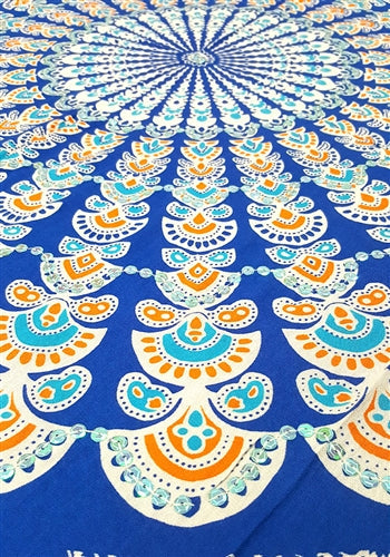 Mandala Sarong - Blue With Orange and Opalescent Sequins By AllSarongs