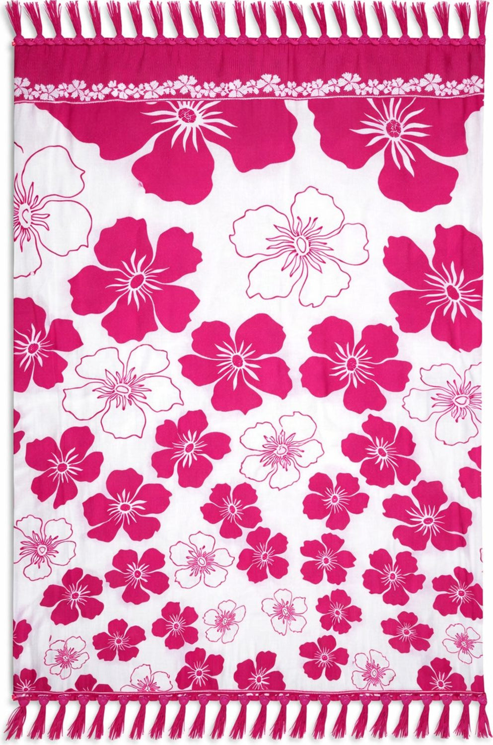 Floral patterned sarong with pink flowers on a white background