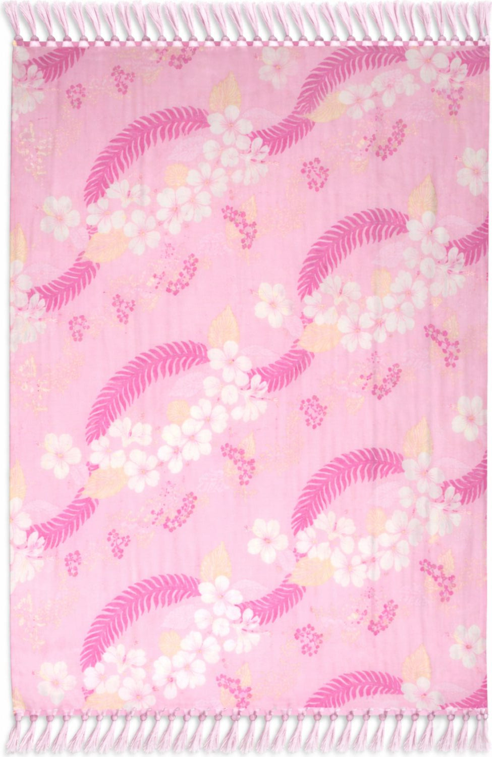 Pink sarong with floral and leaf pattern