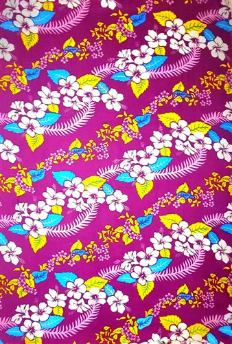 Purple  Sarong with Hawaiian Print &  Leaves By AllSarongs
