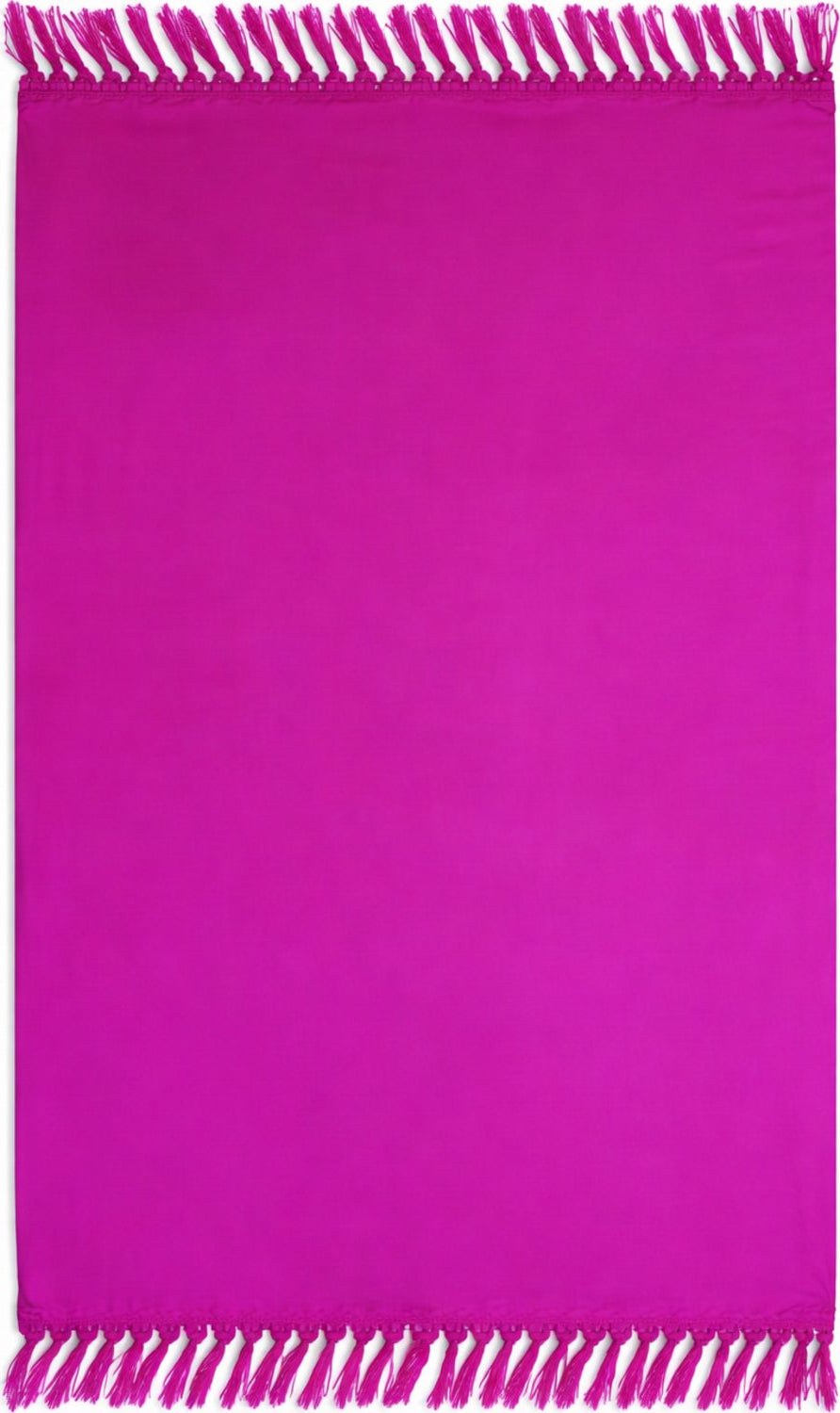 Solid purple sarong with fringe on a white background