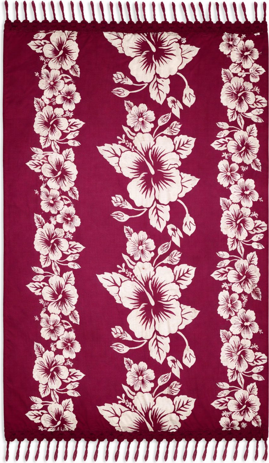 Floral patterned sarong with white flowers on a purple background