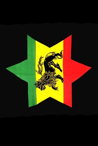 Rasta Sarong - Black with Red Gold Green Star With Lion By AllSarongs