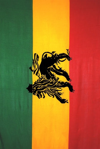 Rasta Sarong - Red Gold Green With Lion and White Design Border By AllSarongs