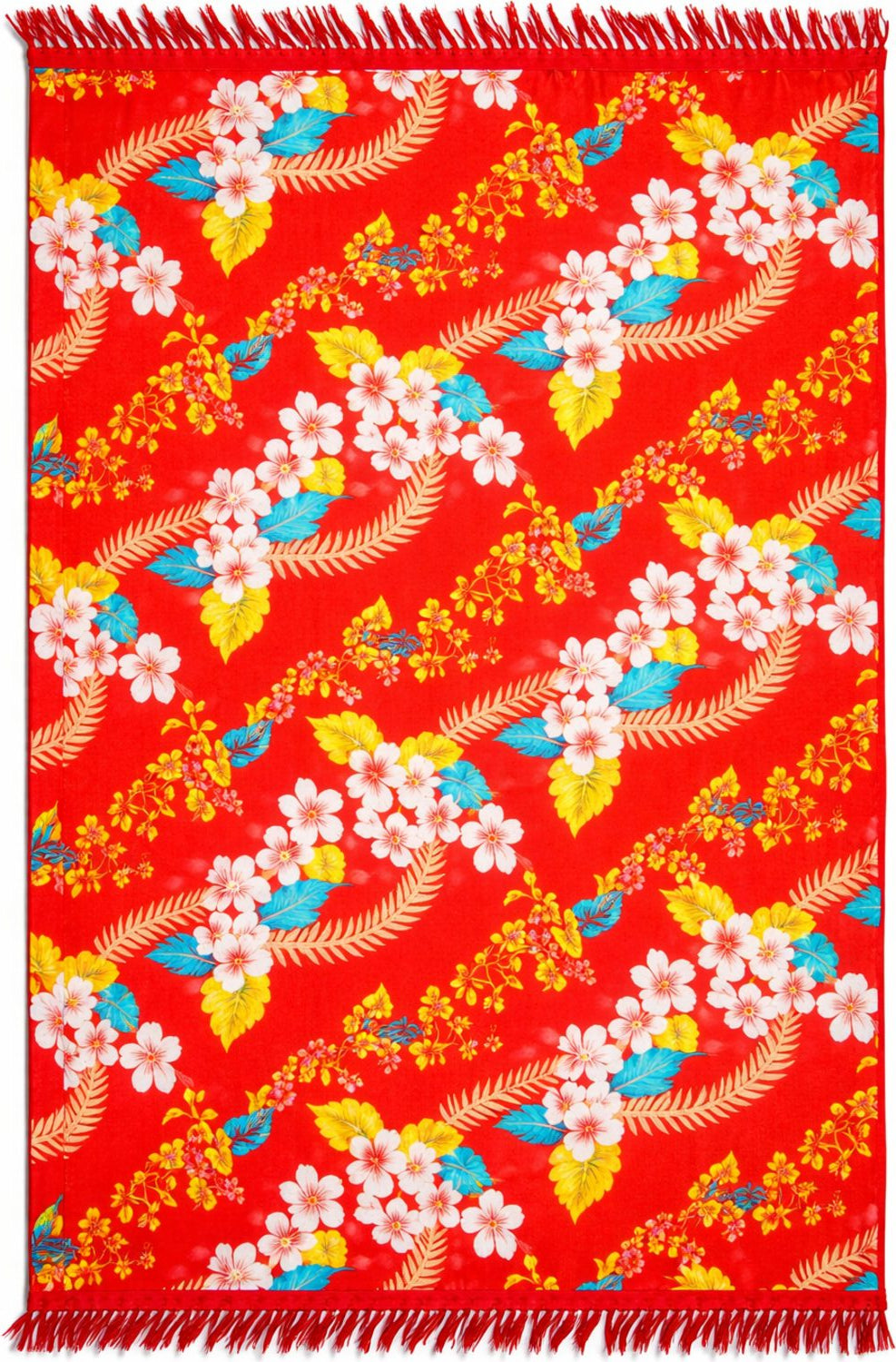 Floral patterned sarong with fringe