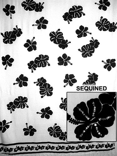 Sequined White Sarong with Black Flowers By AllSarongs