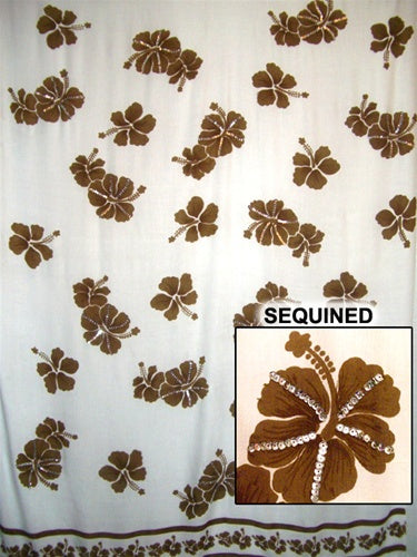 Sequined White Sarong with Brown Flowers By AllSarongs