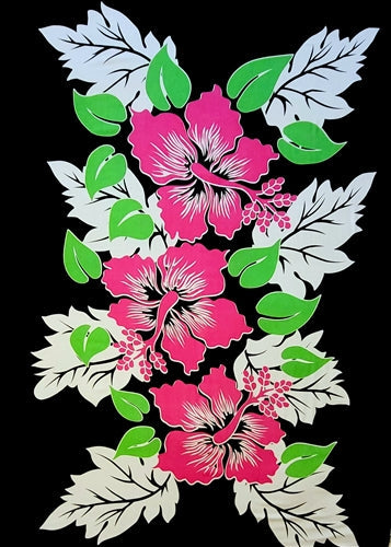 Three Pink Hibiscus Flowers on Black Sarong By AllSarongs