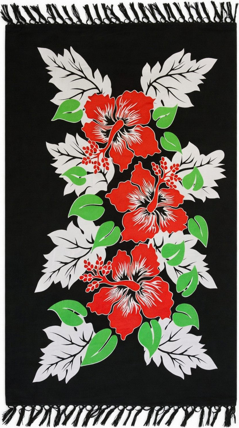 Black Sarong with red floral design and white leaves