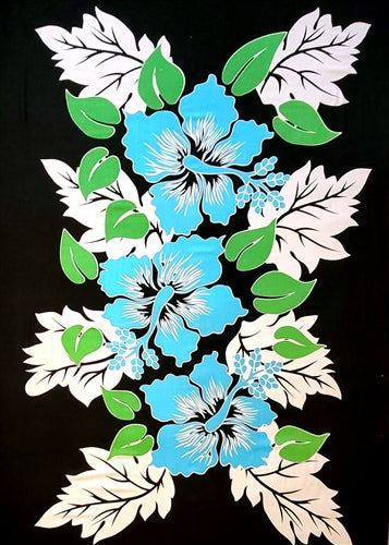 Three Turquoise Hibiscus Flowers on Black Sarong By AllSarongs