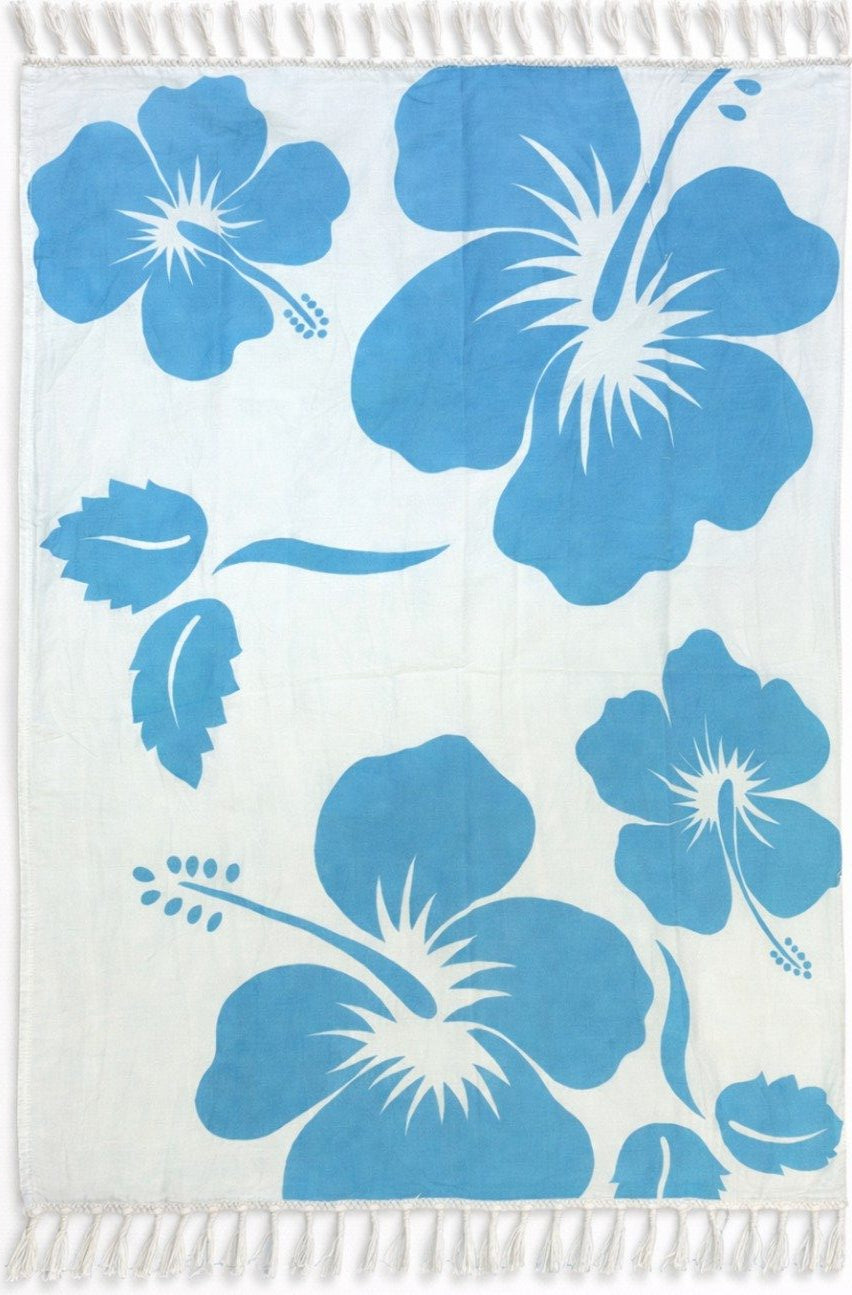 White sarong with blue floral patterns