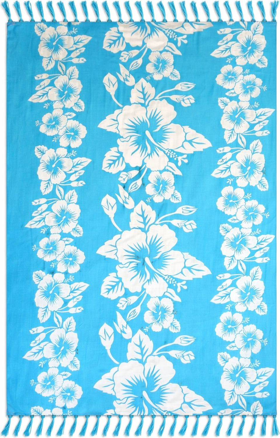 Floral patterned towel with white flowers on a blue background