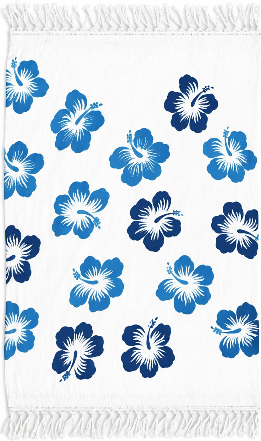 White sarong with blue floral pattern