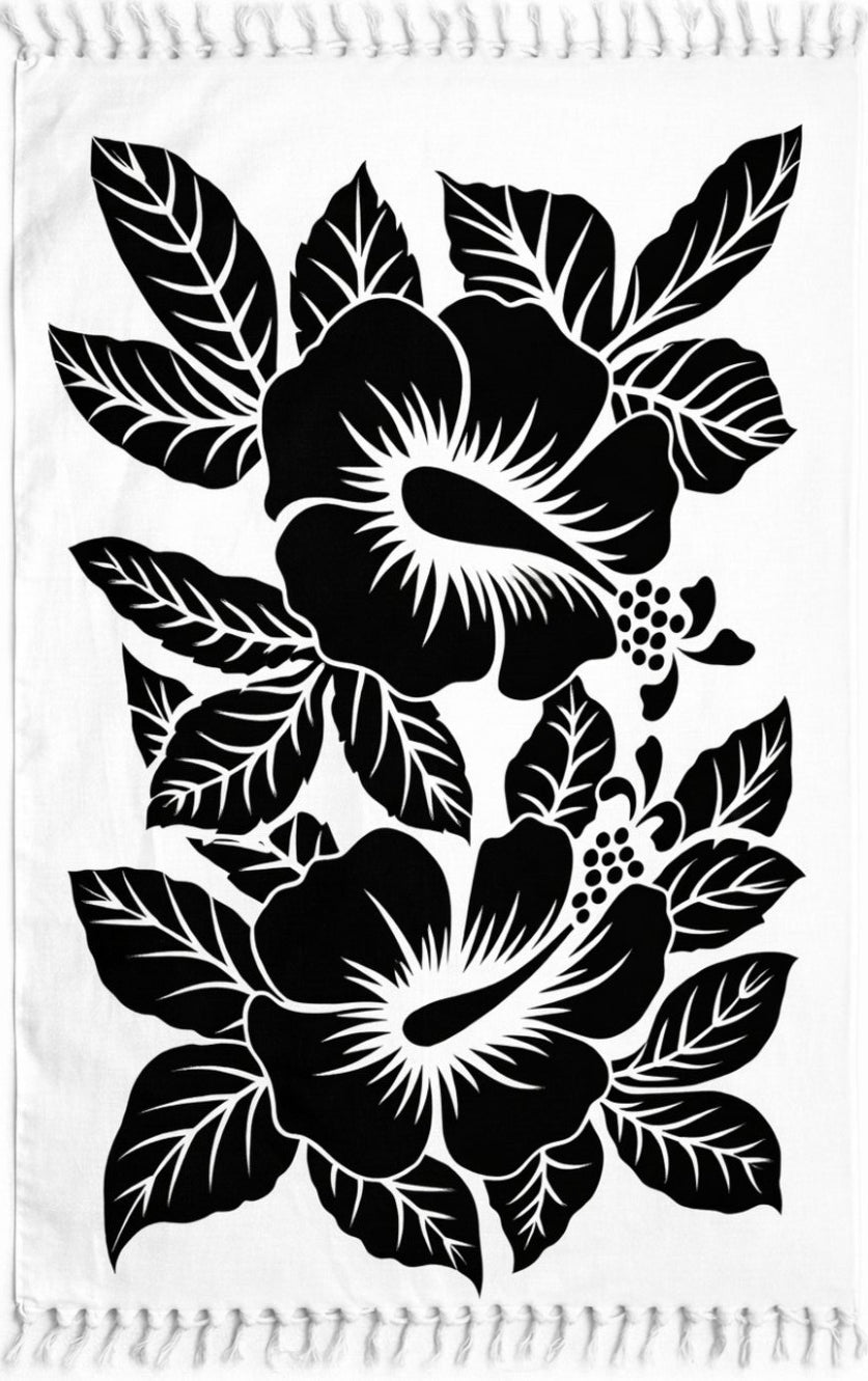 Black floral design on a white background
