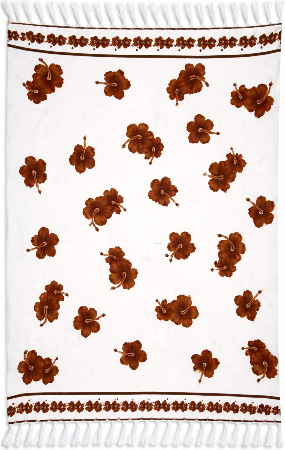 White sarong with brown floral pattern